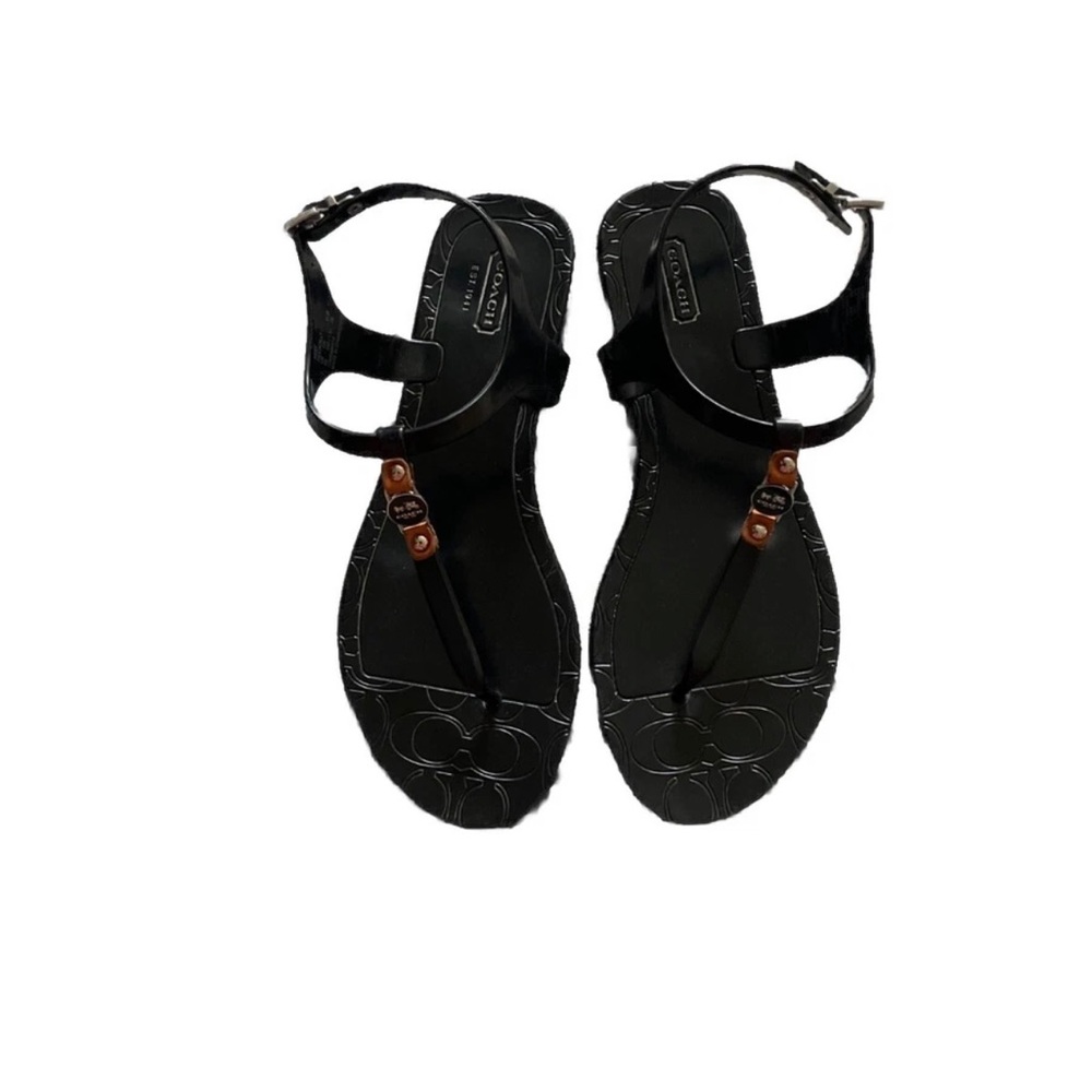 Coach Thong T Strap Hard Rubber Piccadilly Jelly Sandals with Coach Logo 8B 🔥🔥